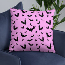 Load image into Gallery viewer, Double Sided Bat Throw Pillow Black/Pink
