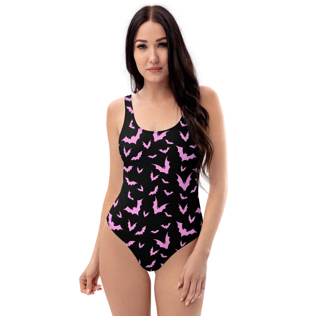 Bat Print Black/Pink One-Piece Swimsuit