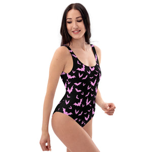 Bat Print Black/Pink One-Piece Swimsuit