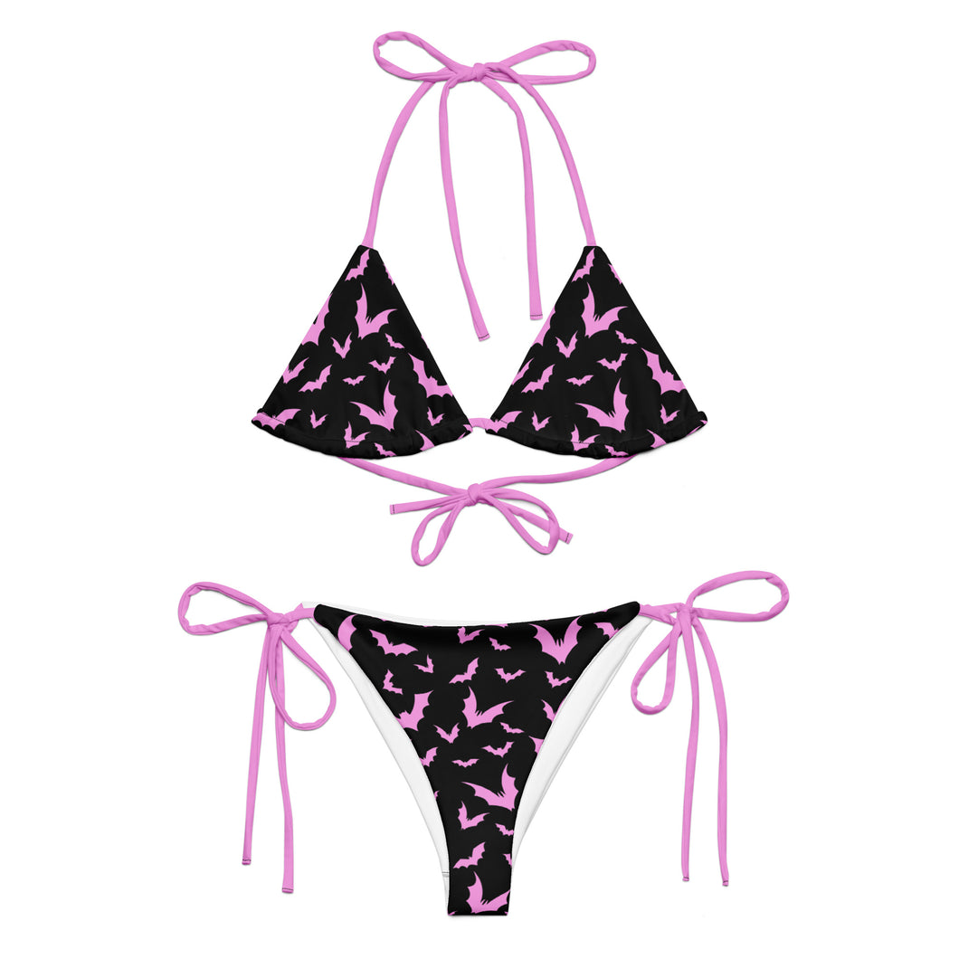 Black & Pink Bat Print Bikini Set