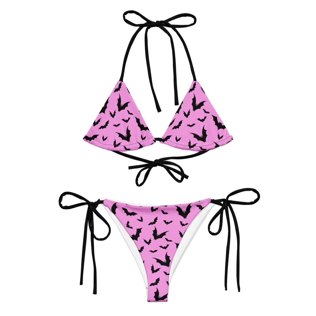 Bat Print Pink/Black String Bikini